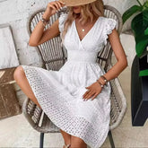 2024 new multi colored summer women's clothing fashionable temperament casual commuting lotus leaf sleeve elegant dress